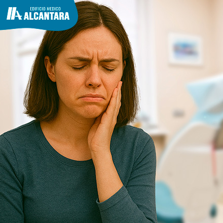 Mujer con Dolor en sus Terceros Molares est Cansada de la Lista de Espera